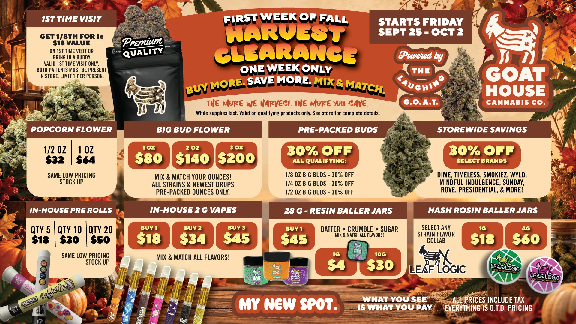 Goat House Fall Harvest Clearance | Sept. 25–Oct. 2 1 Goat House Fall Harvest Clearance | Sept. 25–Oct. 2