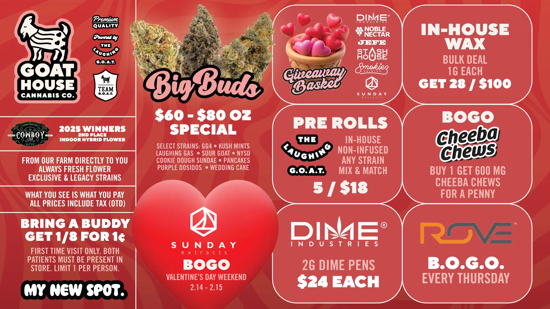 Goat House Cannabis February Deals | Flower, Pre-Rolls & Valentine’s Giveaway